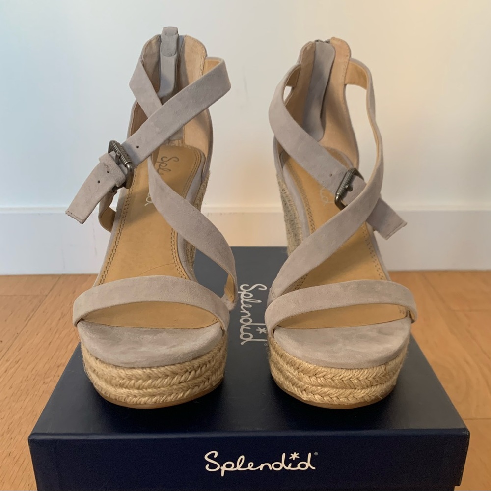 Light Grey Suede Platform Espadrilles